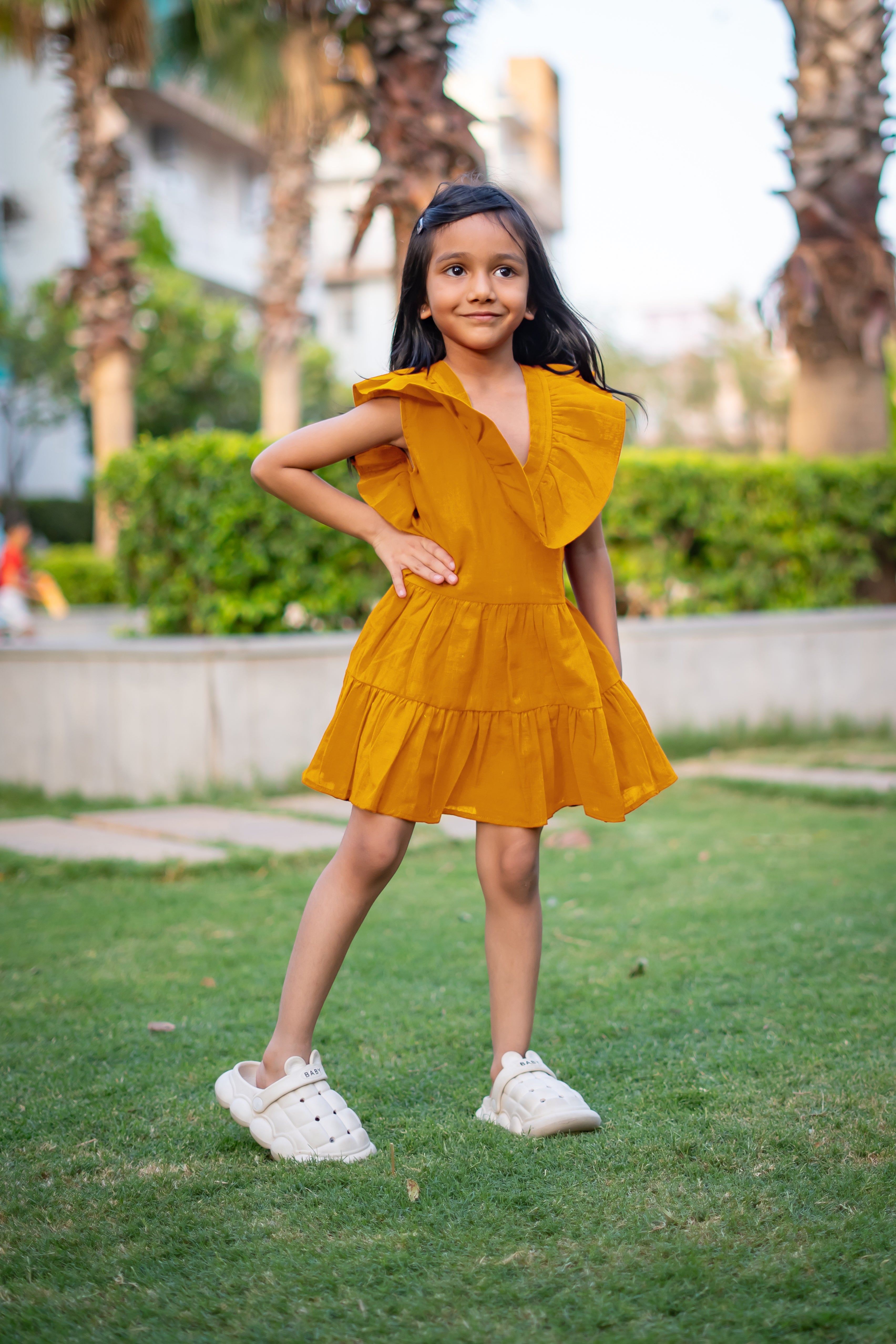 Girls Saba Backless Party Wear Dress Mustard