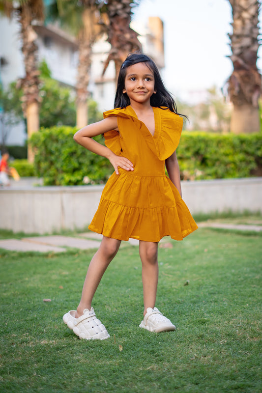 Girls Saba Backless Party Wear Dress - Mustard