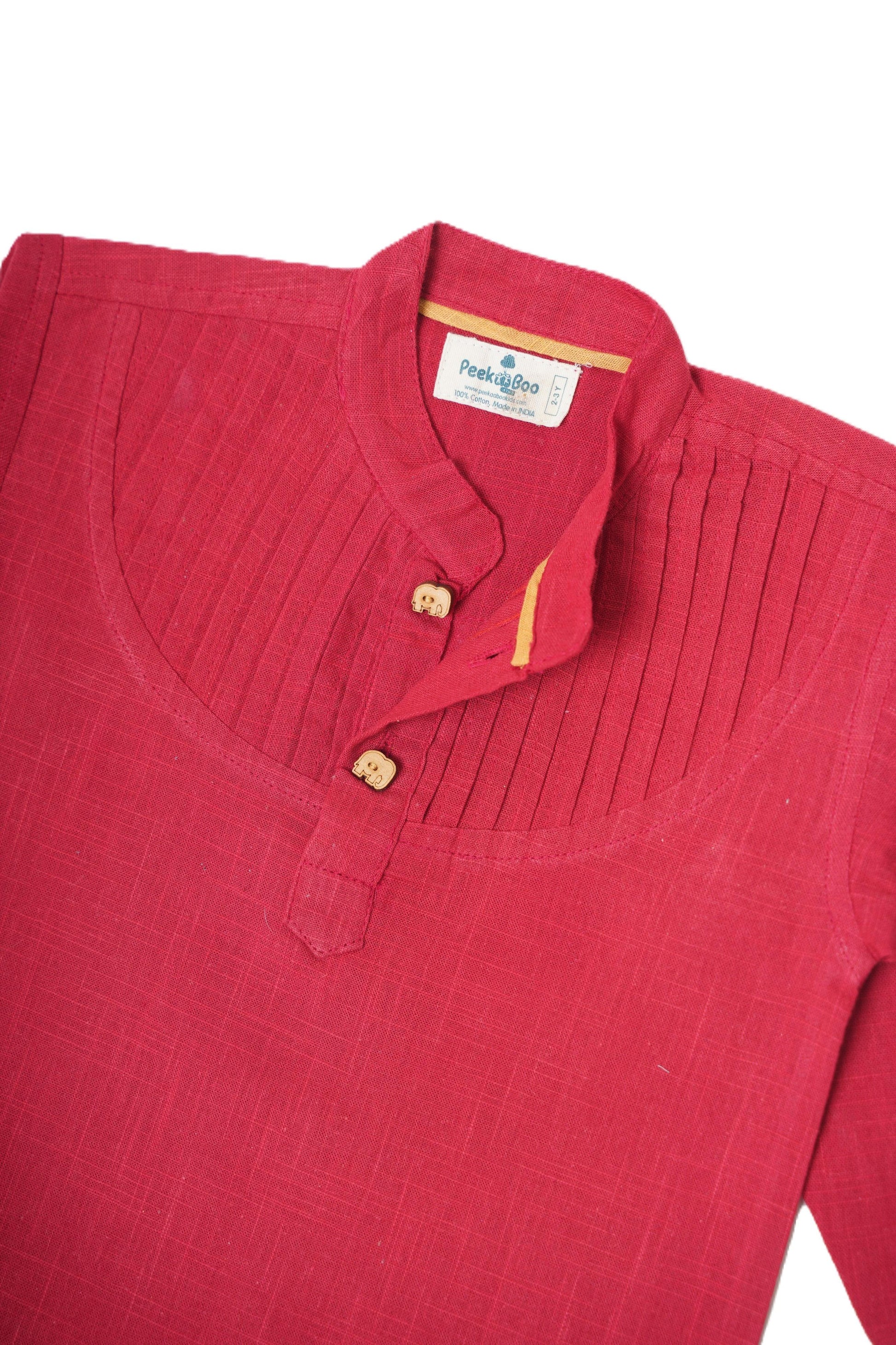 Boys Pure Cotton Red Shirt with pintucks detailing - Peekaaboo Kids - Below 1000, Boys, Shirt