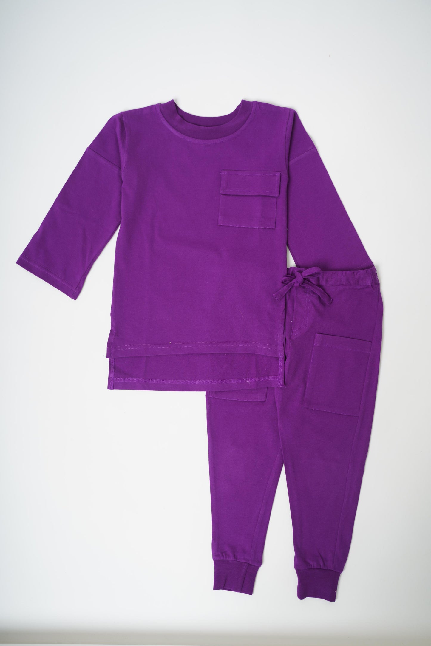 Girls 100% Cotton Knit Purple Loungewear with pockets - Peekaaboo Kids - Above 1000, Featured, Girls, Loungewear