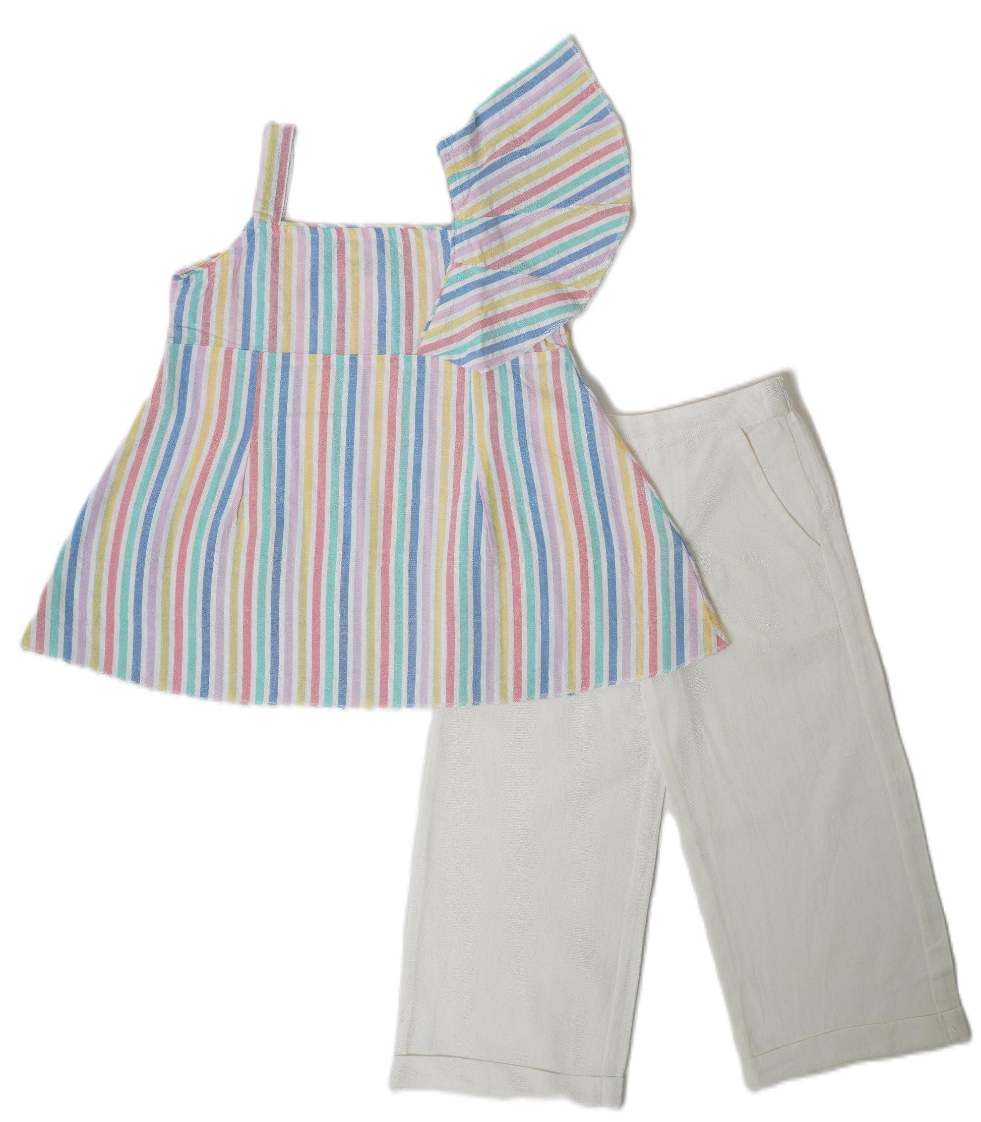 Girls Seersucker 100% Cotton Top with Twill pants - Peekaaboo Kids - Below 1000, Clothing Set, Girls